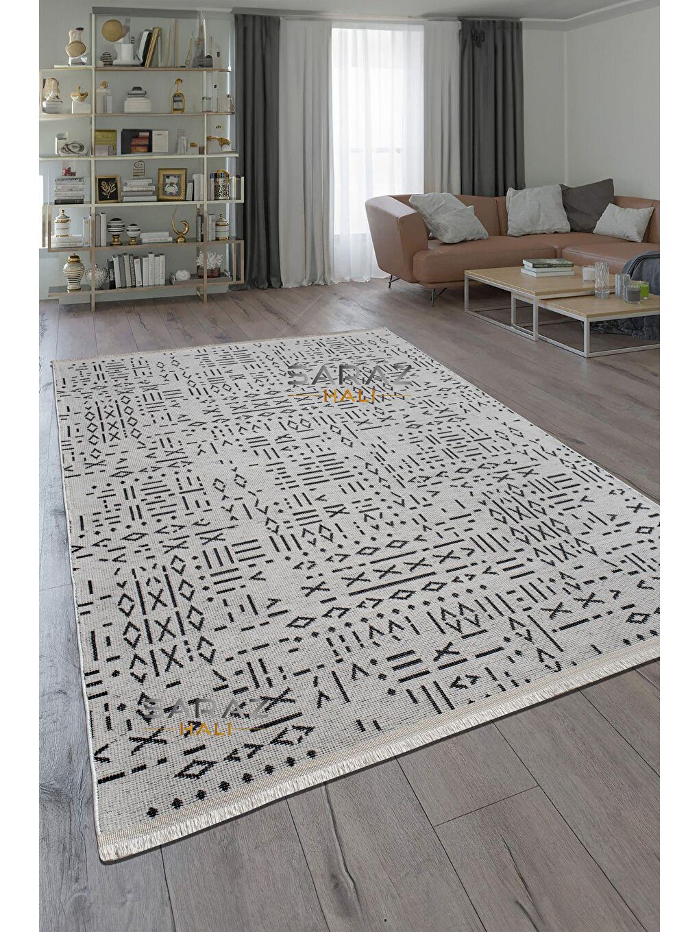 Ekru İskandinav Saçaklı Kaymaz Kilim Krem 80x300