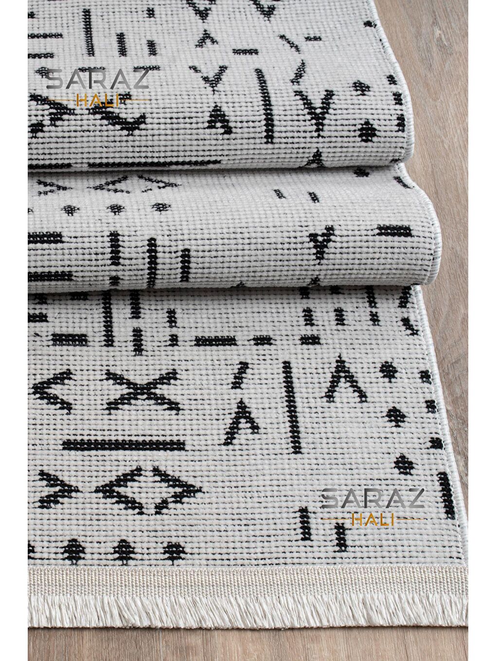 Ekru İskandinav Saçaklı Kaymaz Kilim Krem 80x300-2