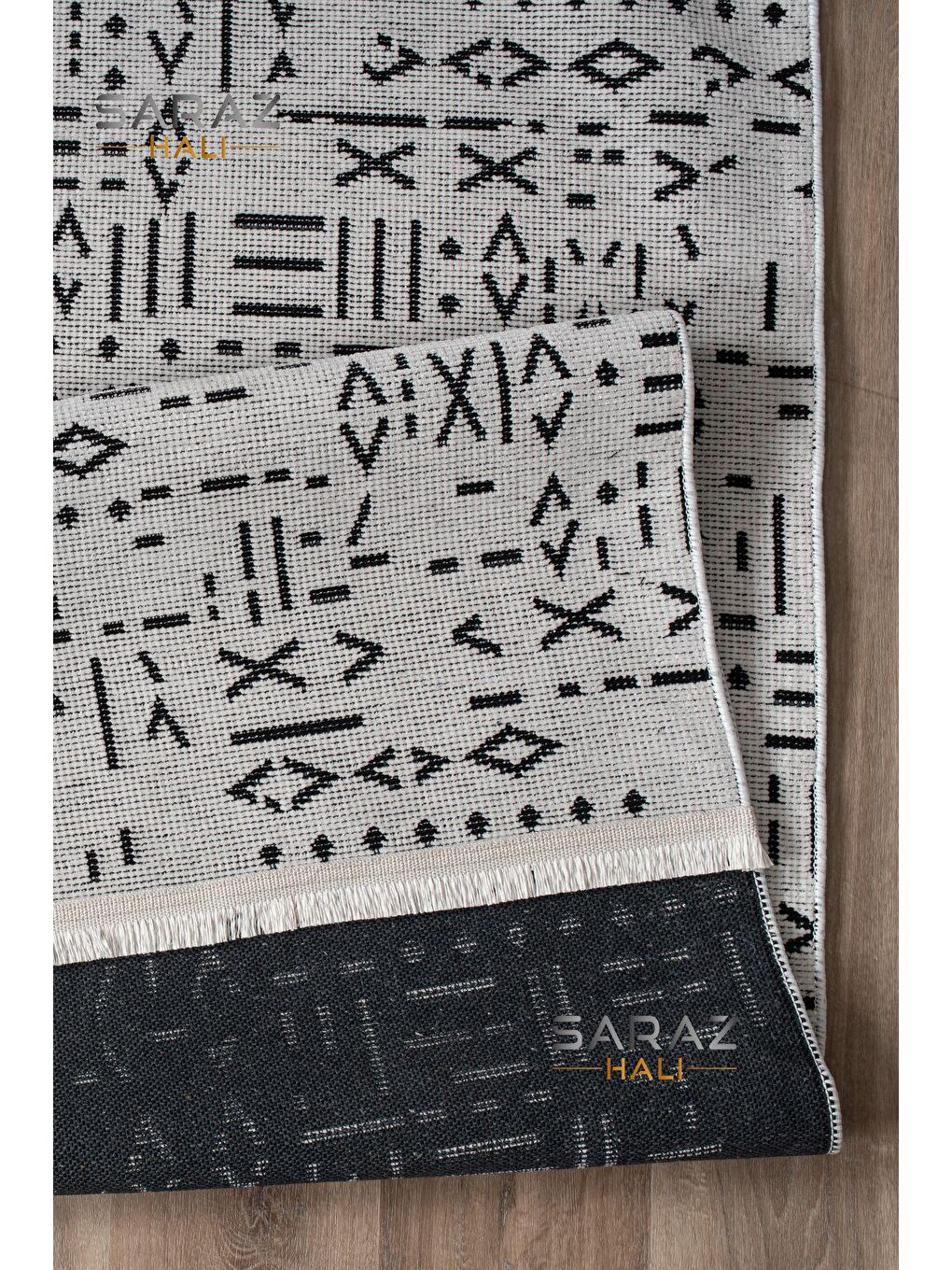 Ekru İskandinav Saçaklı Kaymaz Kilim Krem 80x300-3