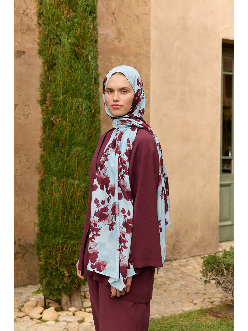 Deluxe Summer Flow Şal Bordo-3