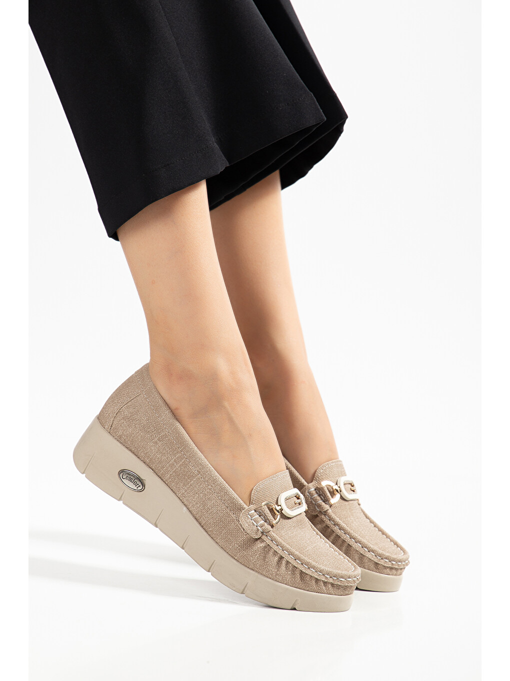 Bej D434 Günlük Ortopedik Kadın Babet Loafer-1
