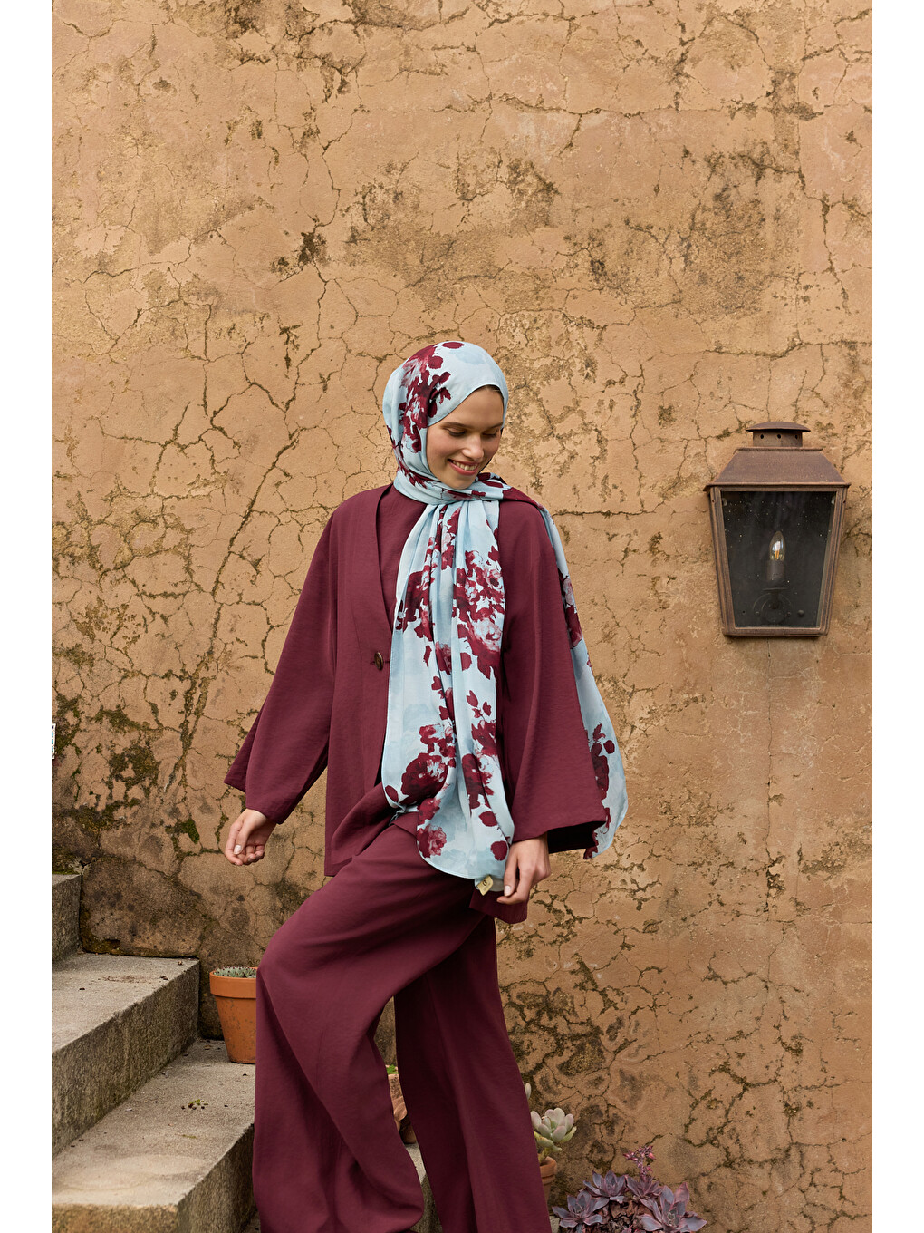 Deluxe Summer Flow Şal Bordo-4