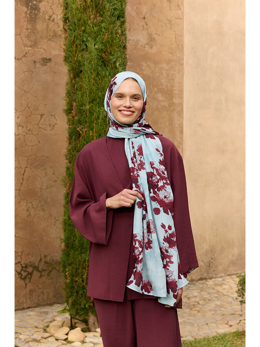 Deluxe Summer Flow Şal Bordo-5