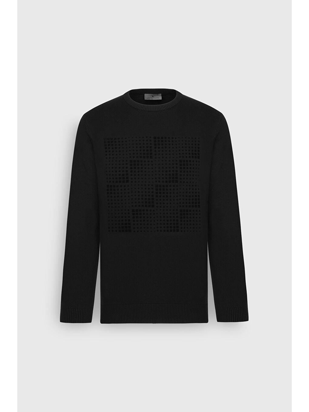 Erkek Siyah %100 Pamuk Standart Fit Normal Kesim Bisiklet Yaka Baskılı Triko Kazak-6