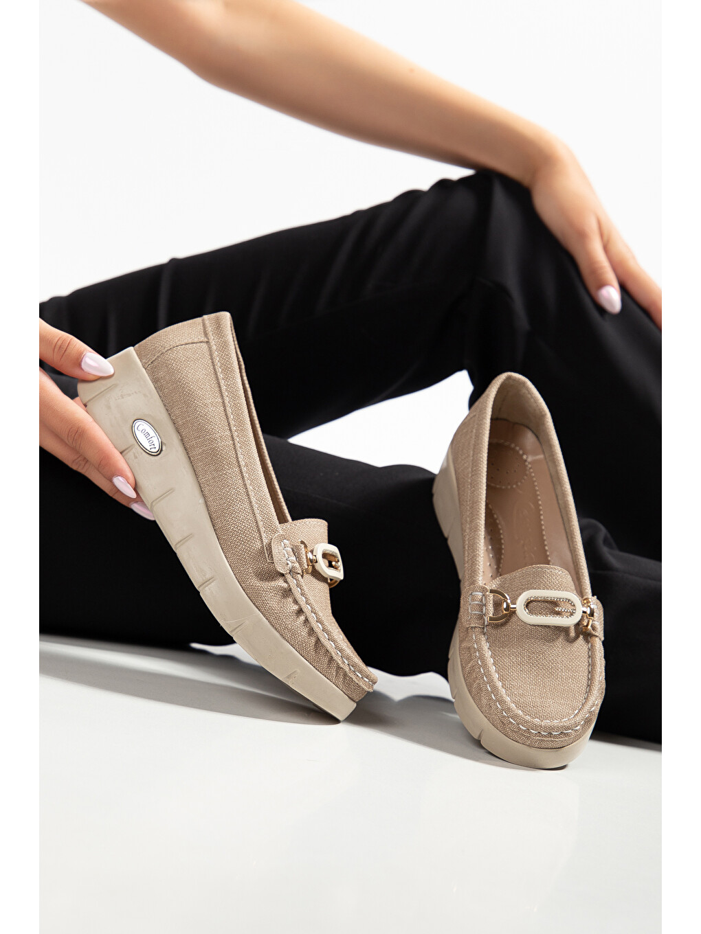 Bej D434 Günlük Ortopedik Kadın Babet Loafer-4