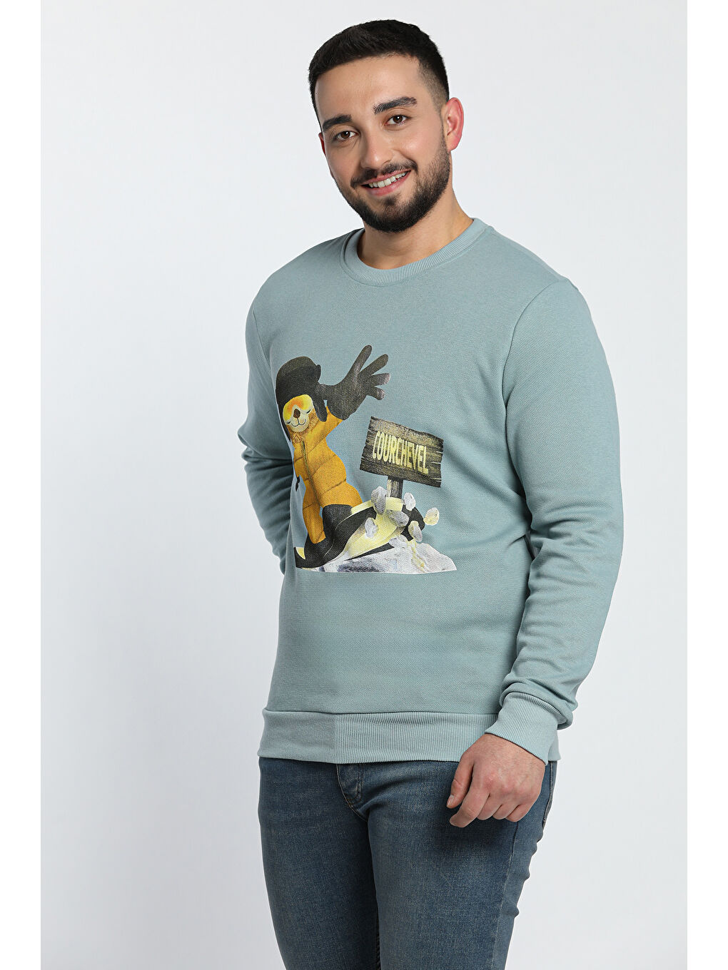 Mishar İtalia Yeşil Erkek Bisiklet Yaka Baskılı Sweatshirt - 2