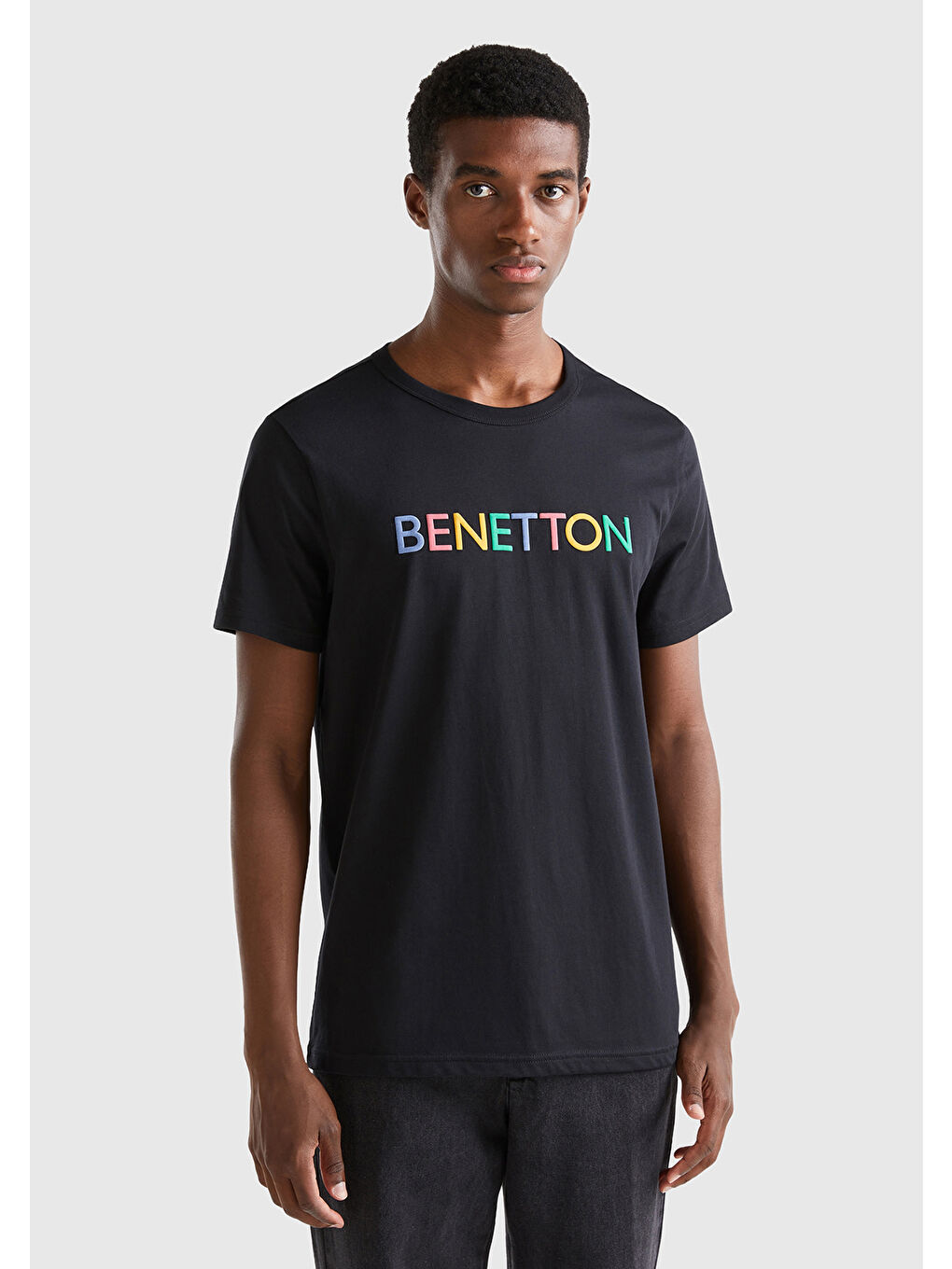 Erkek Siyah Logo Baskılı Organik Pamuklu Tişört