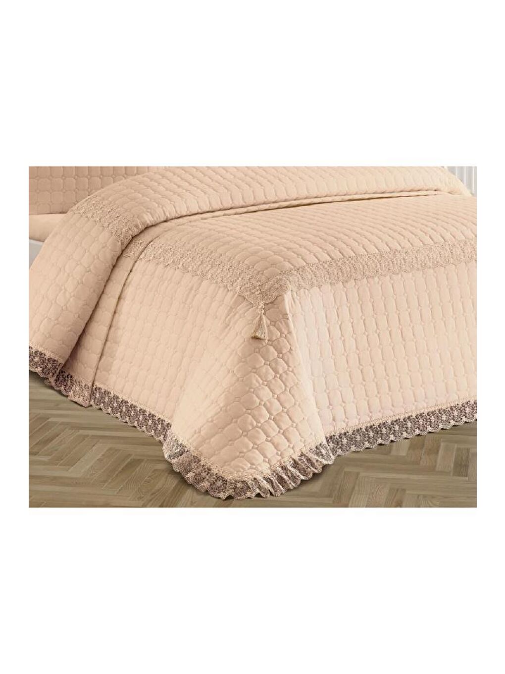 Roza Çift Kişilik Kapitoneli Yatak Örtüsü Bej-6