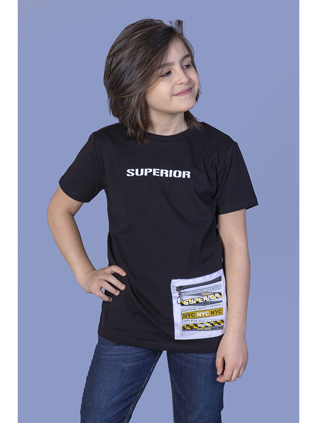 Siyah Erkek Çocuk Baskılı Cebi Fermuar Kapatmalı Tişört-2