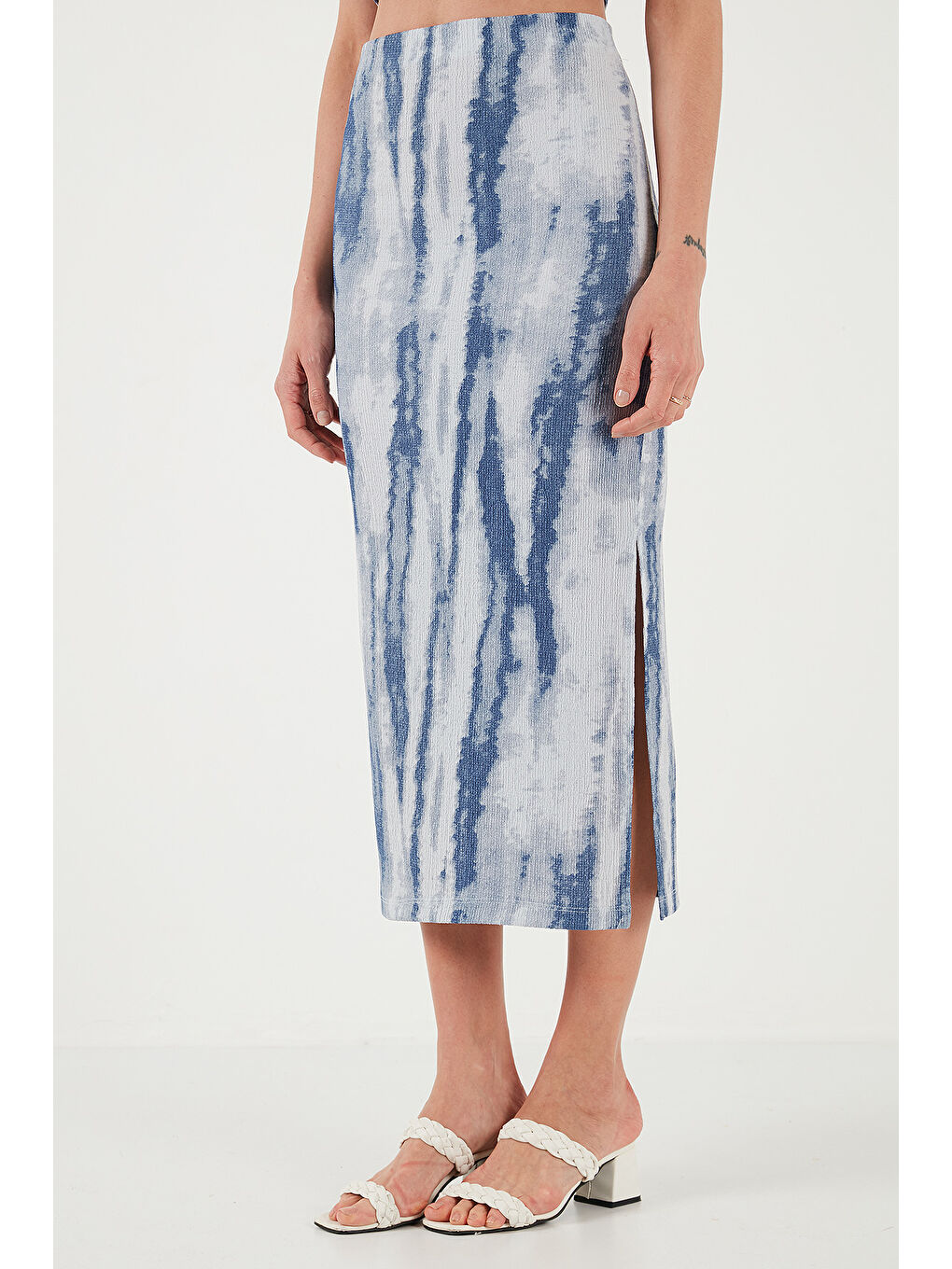 İndigo Slim Fit İp Askılı Yırtmaçlı Midi Alt-Üst Takım 5869021-3