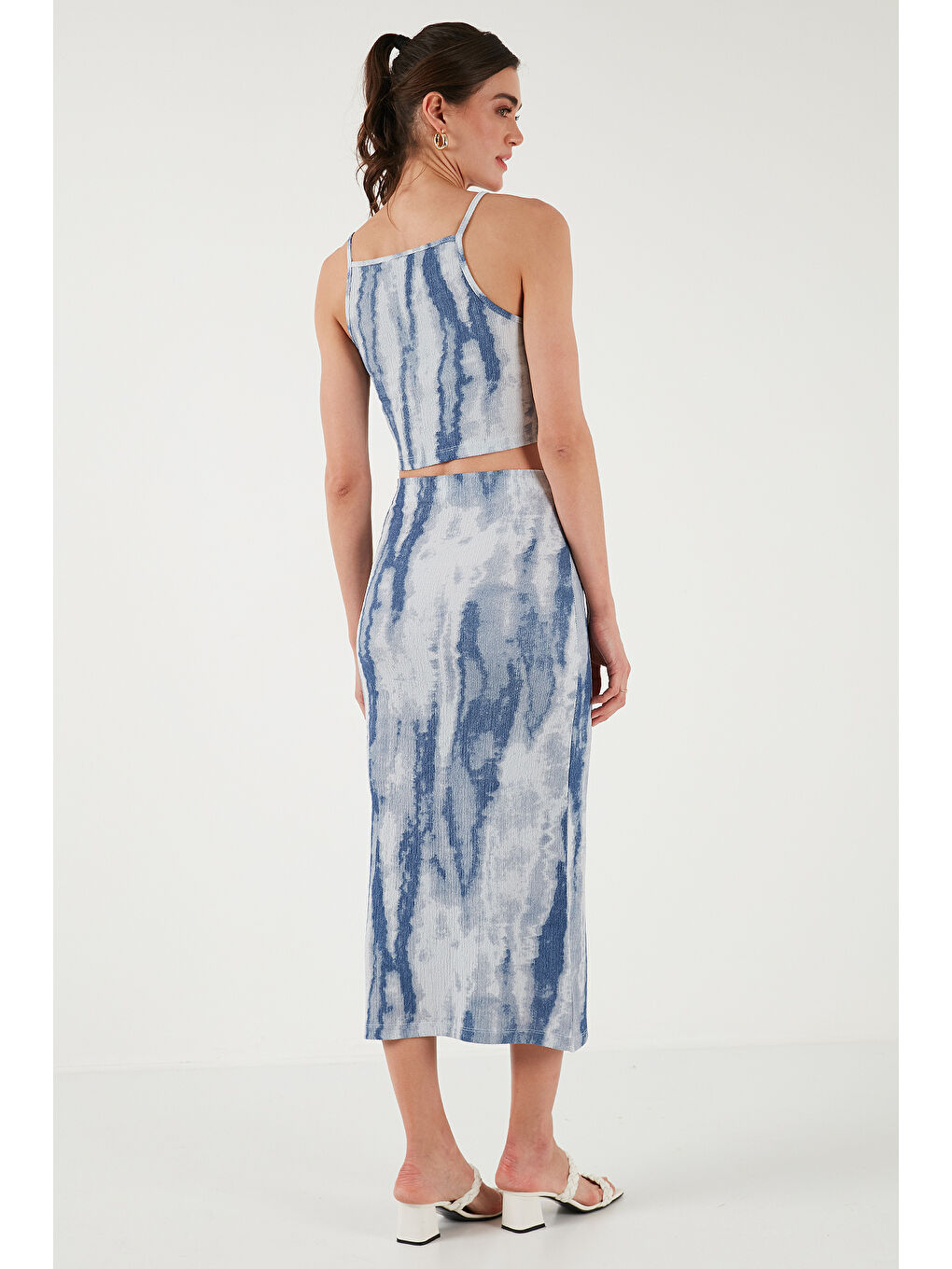 İndigo Slim Fit İp Askılı Yırtmaçlı Midi Alt-Üst Takım 5869021-6