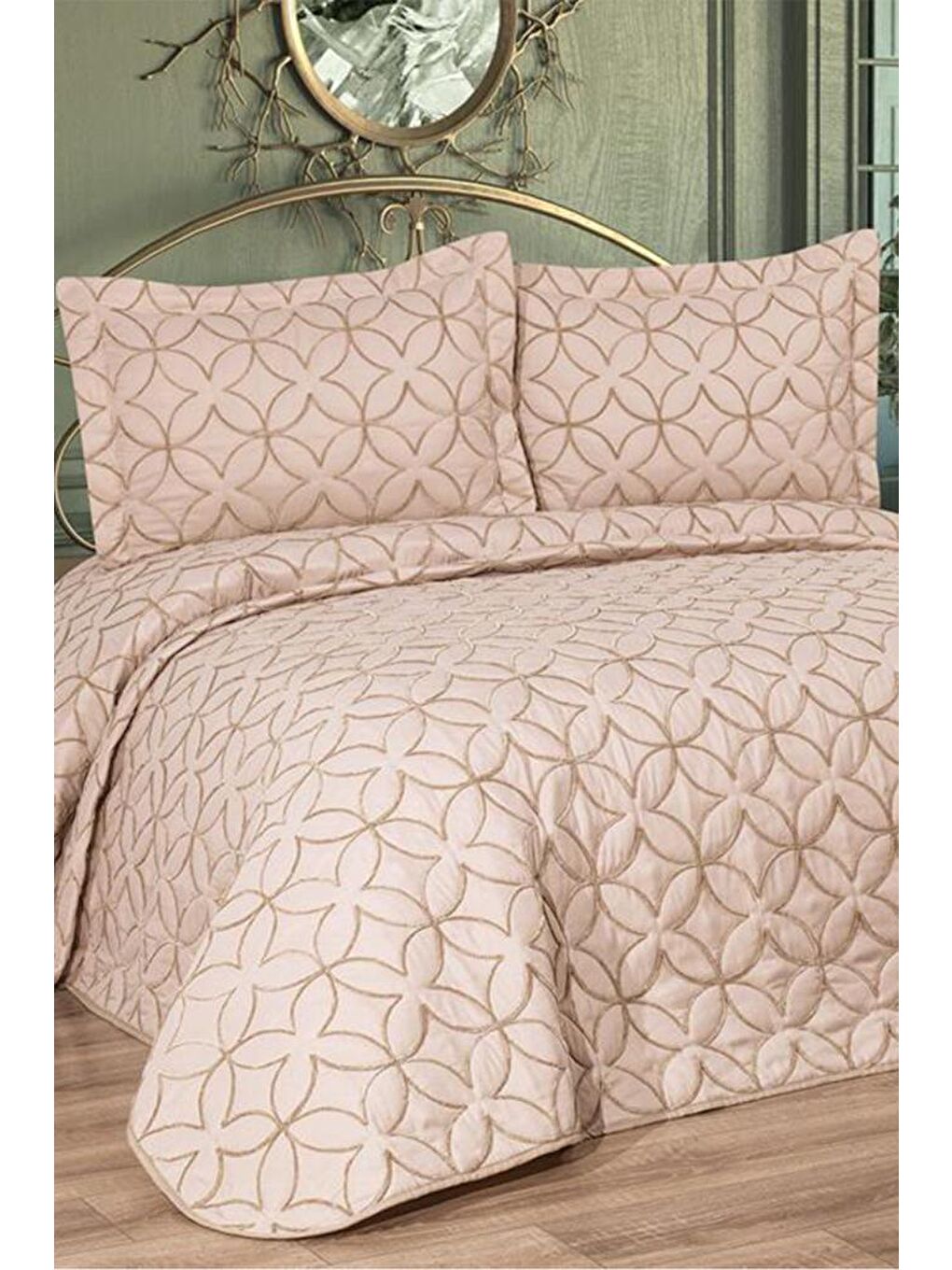 Parolin Çift Kişilik Kapitoneli Yatak Örtüsü Bej-2