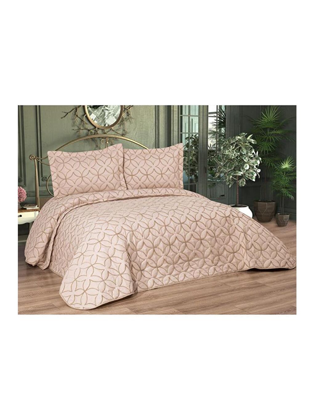 Parolin Çift Kişilik Kapitoneli Yatak Örtüsü Bej-4