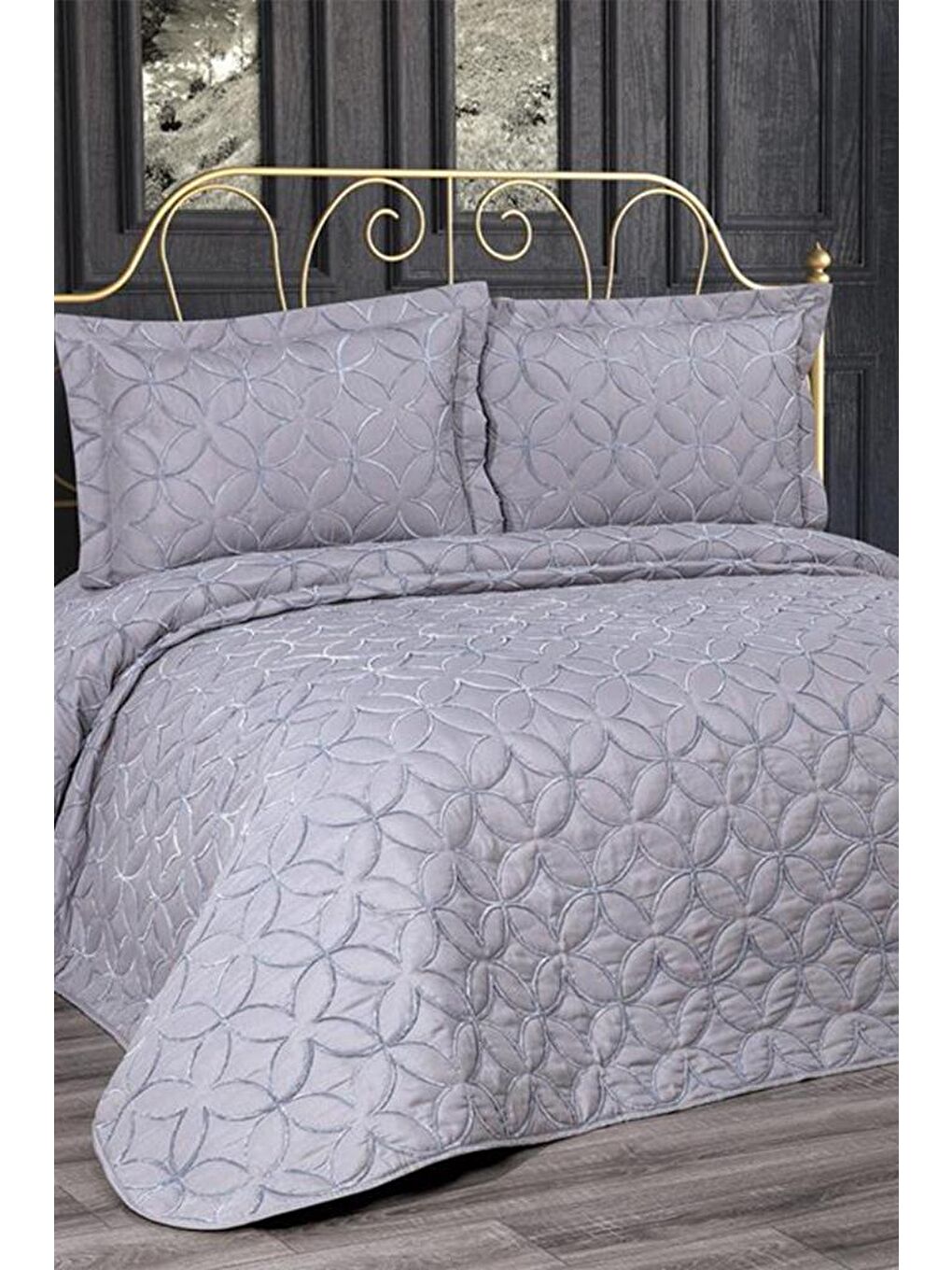 Parolin Çift Kişilik Kapitoneli Yatak Örtüsü Gri-2
