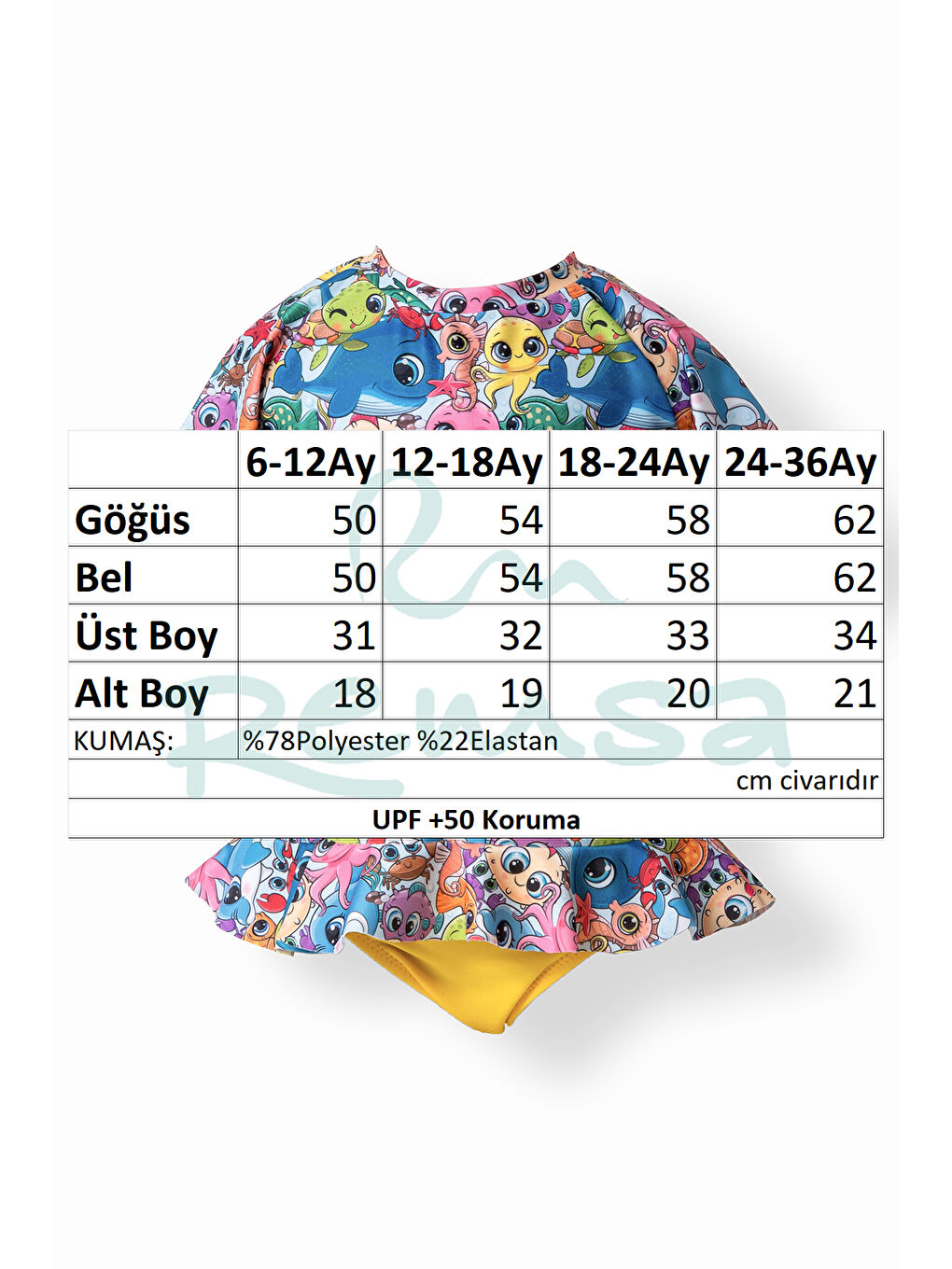 UV Korumalı Kız Çocuk Bebek Uzun Kollu Üst Etek Takım 5103 Mavi-2