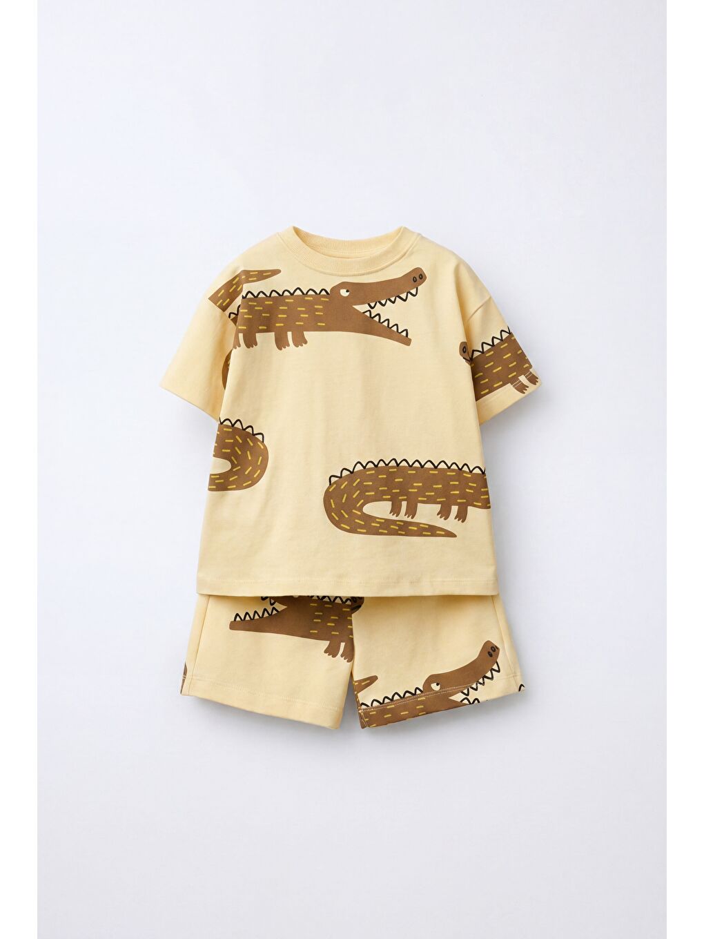 Karışık Erkek Çocuk Pamuklu Timsah Desenli T-Shirt Şort Takım