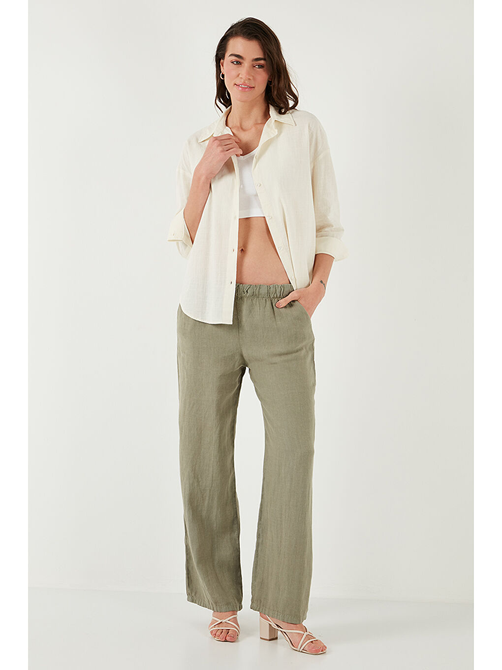 Ekru Pamuklu Regular Fit Uzun Kollu Düz Gömlek Cf25S168305-1