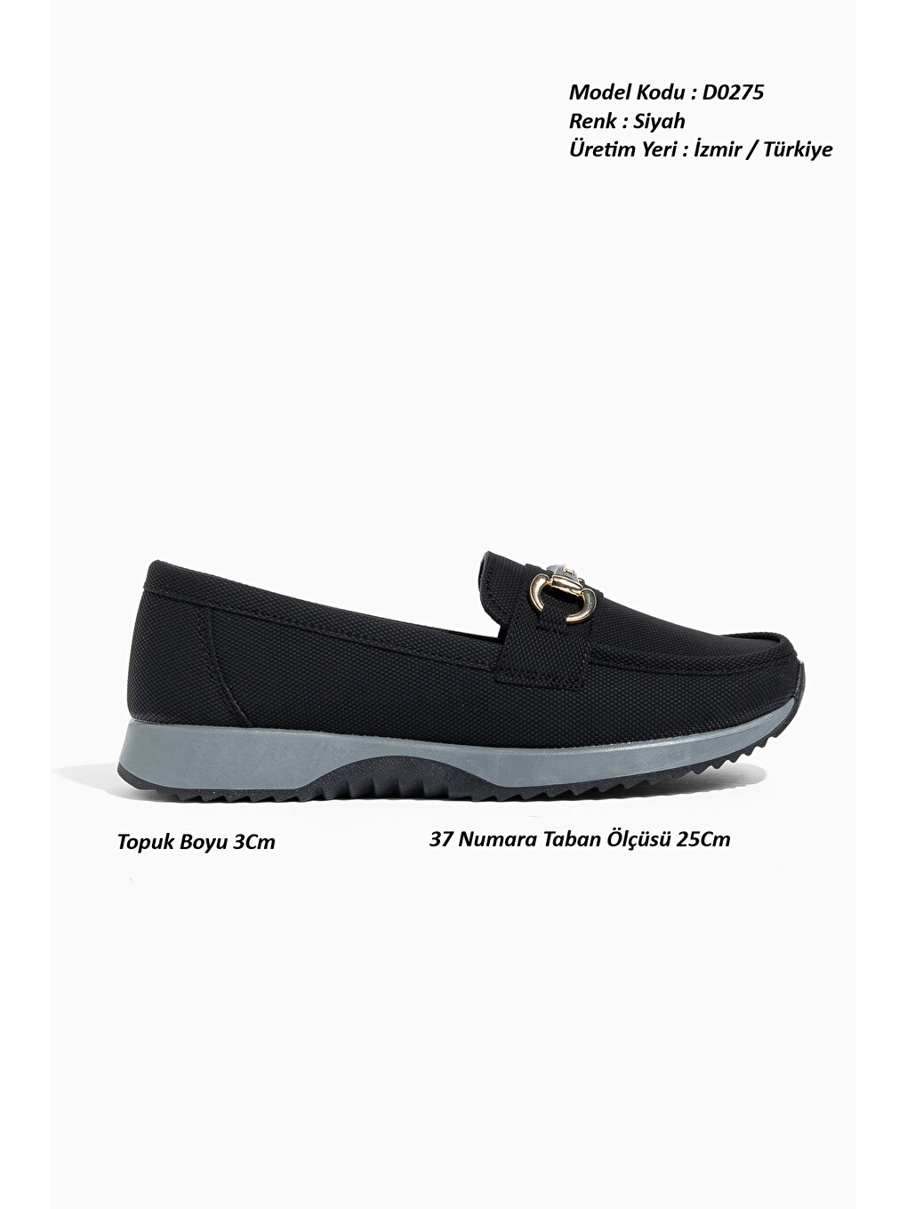 Siyah D0275 Günlük Ortopedik Dolgu Topuklu Kadın Babet Loafer-2