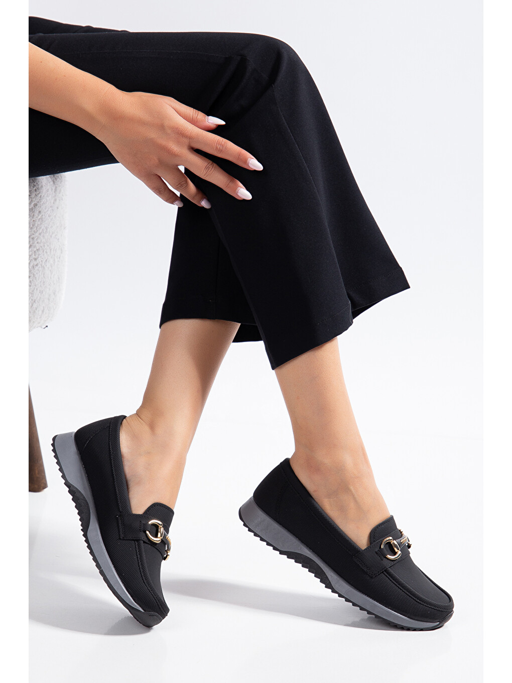 Siyah D0275 Günlük Ortopedik Dolgu Topuklu Kadın Babet Loafer-3
