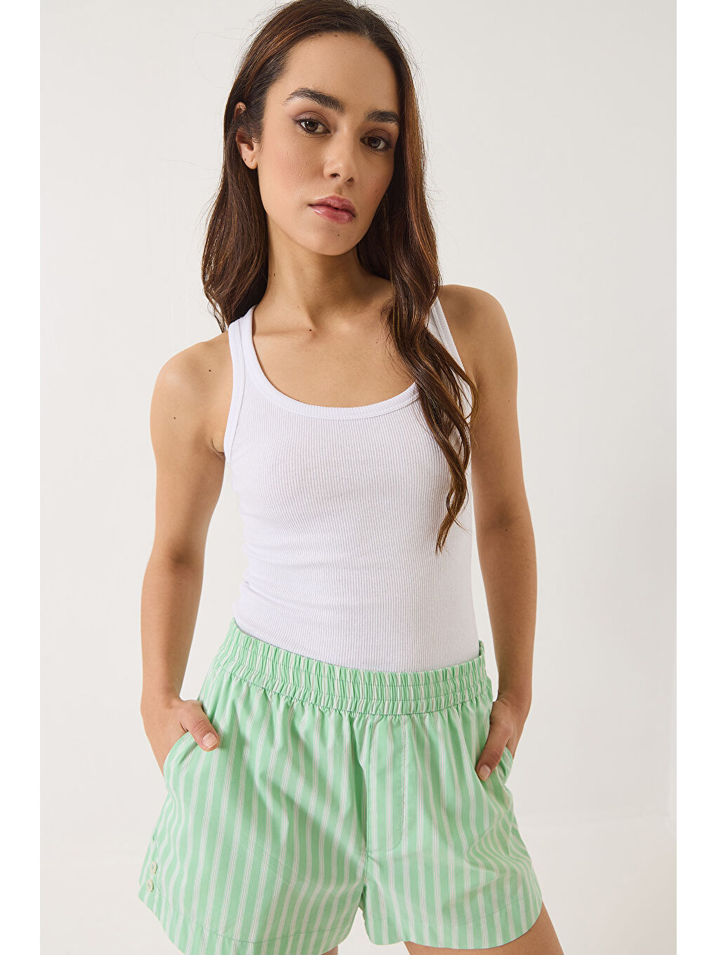 Beyaz Kadın Fitilli Görünümlü Kalın Askılı Kaşkorse Basic Atlet-1