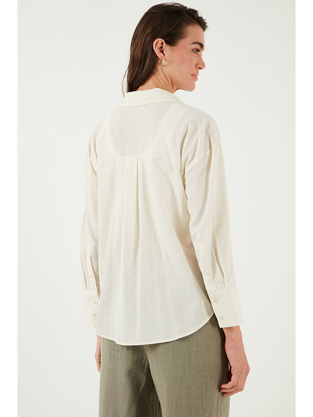 Ekru Pamuklu Regular Fit Uzun Kollu Düz Gömlek Cf25S168305-6