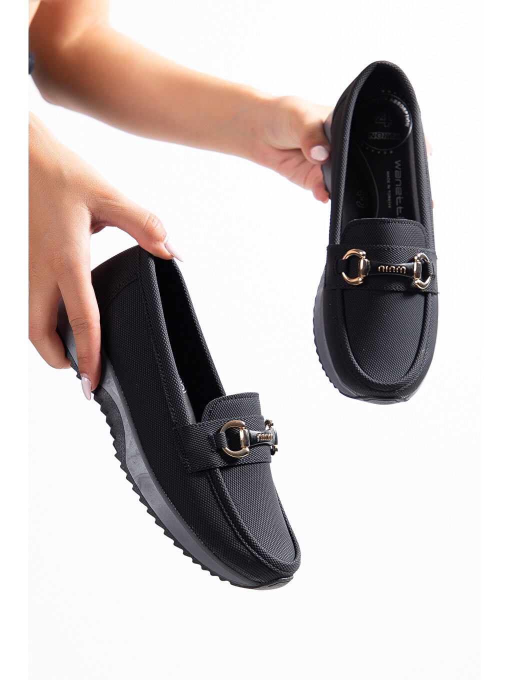 Siyah D0275 Günlük Ortopedik Dolgu Topuklu Kadın Babet Loafer-4