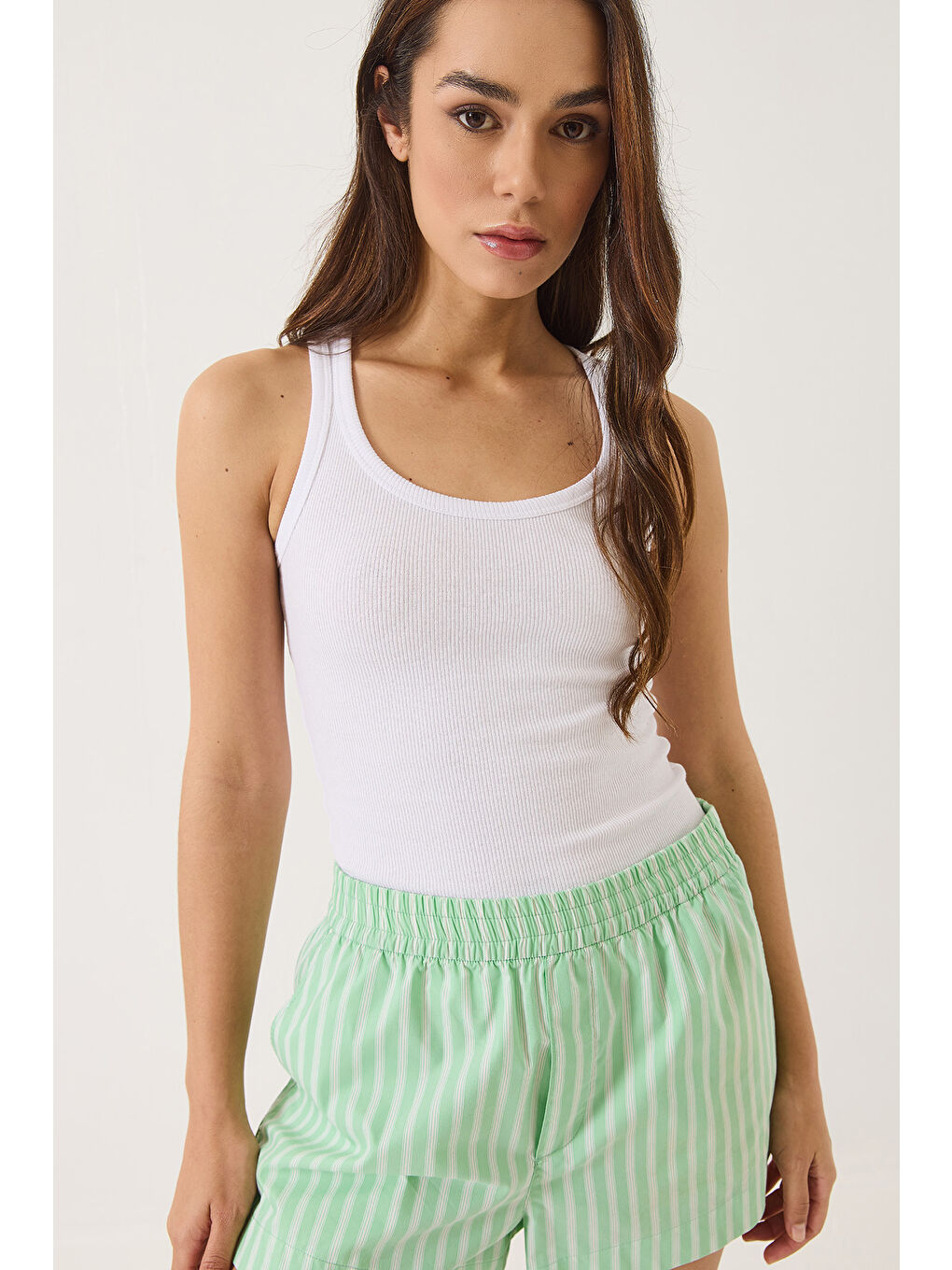 Beyaz Kadın Fitilli Görünümlü Kalın Askılı Kaşkorse Basic Atlet-3