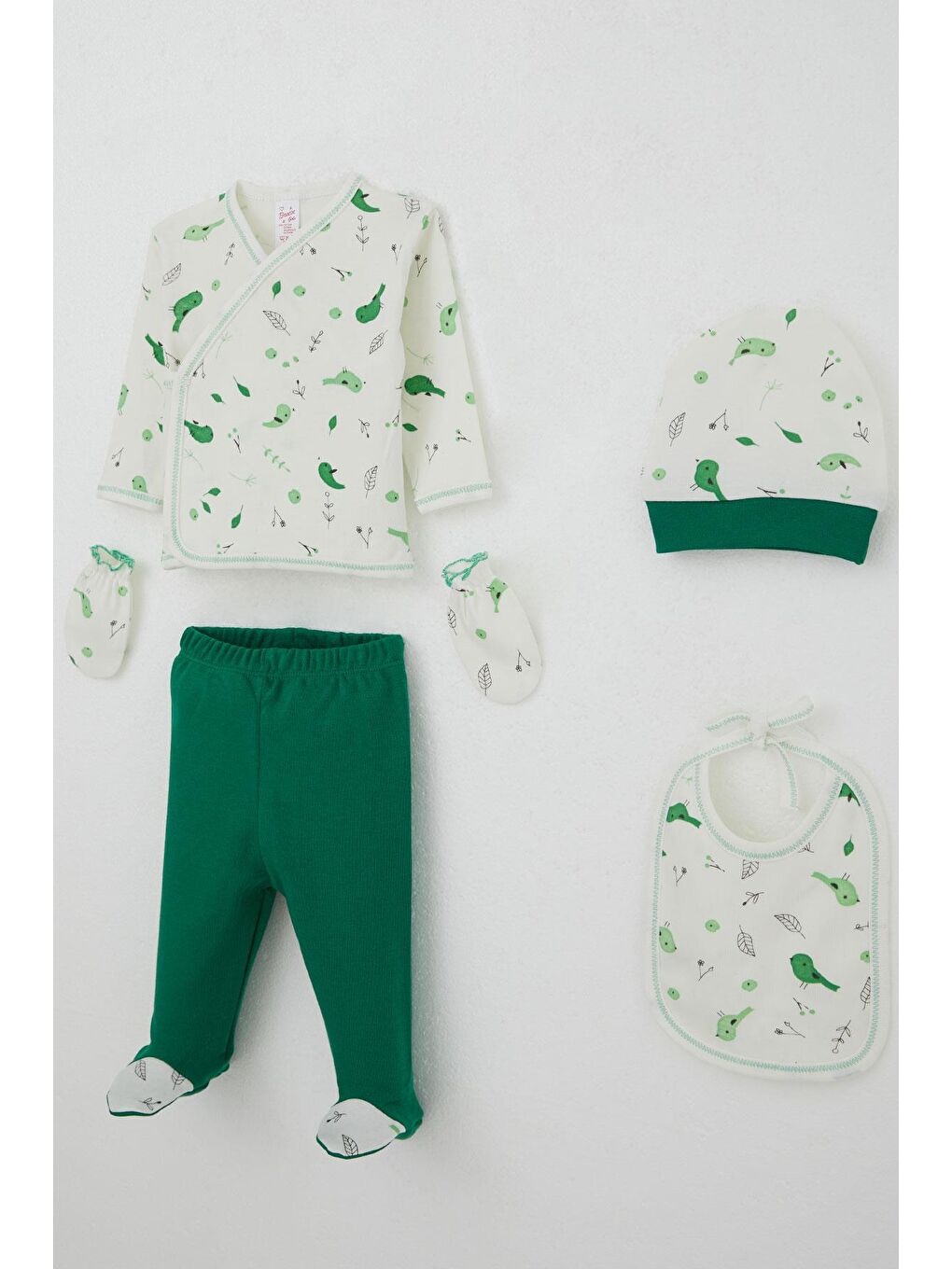 Kız Bebek Hastane Çıkışı 5 Li Bahar Temalı Sevimli Minik Serçe Desenli Ekru (0-3 Ay)-1