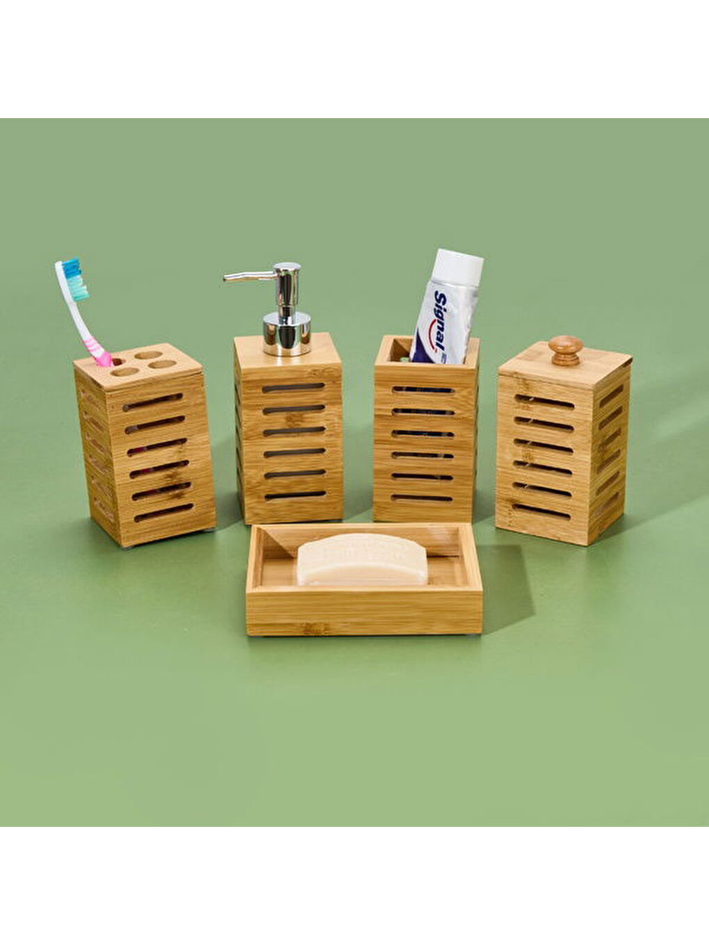 Bambu 5'li Banyo Seti - Bej