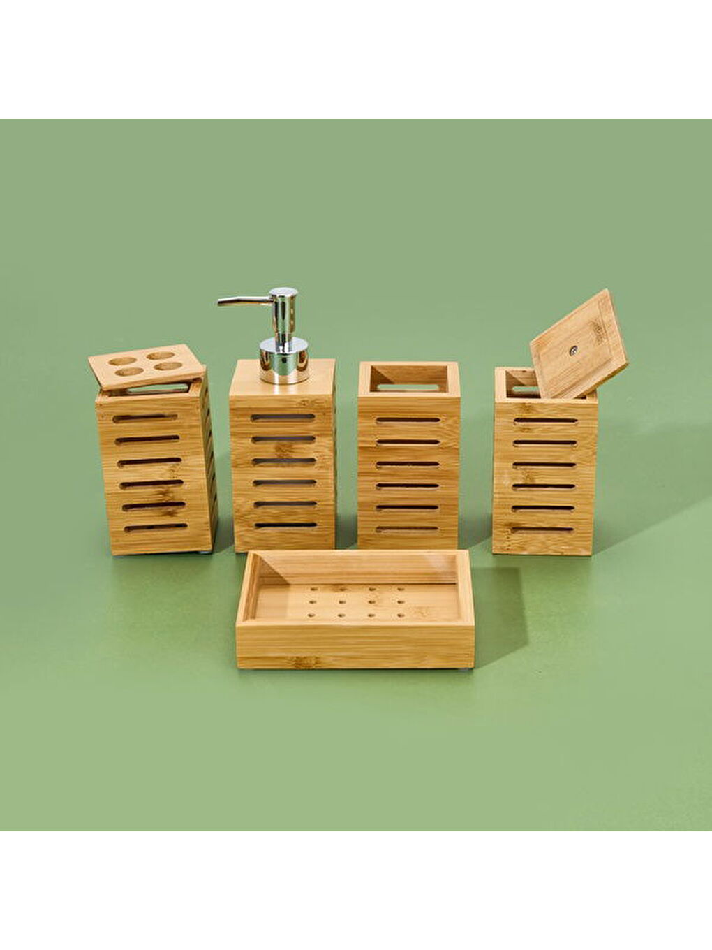 Bambu 5'li Banyo Seti - Bej-3