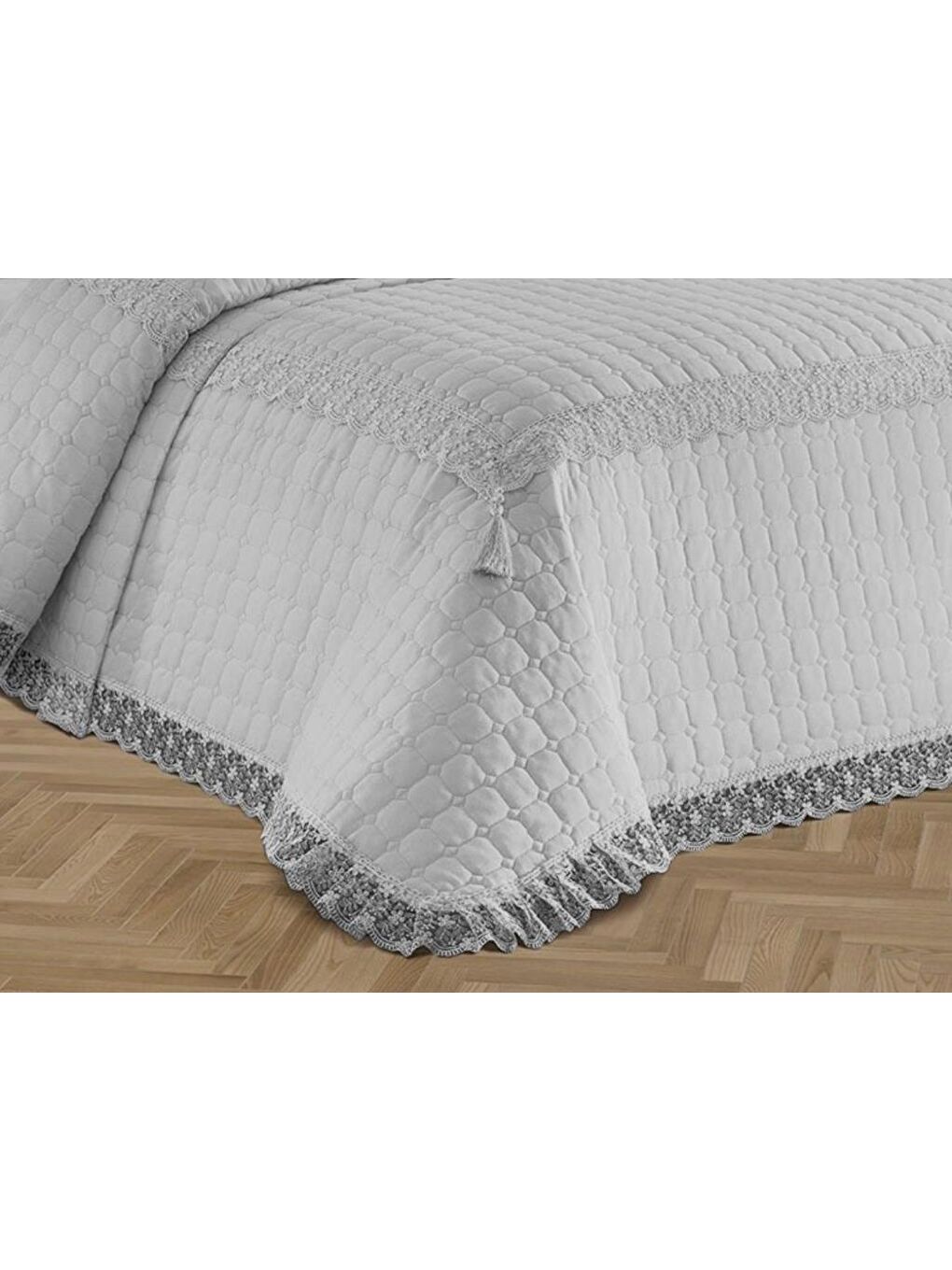 Roza Çift Kişilik Kapitoneli Yatak Örtüsü Gri-2