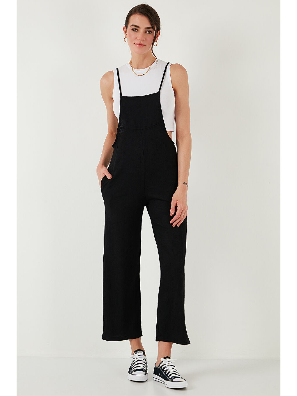 Siyah Regular Fit Ayarlanabilir İp Askılı Bahçıvan Tulum 5865789-1