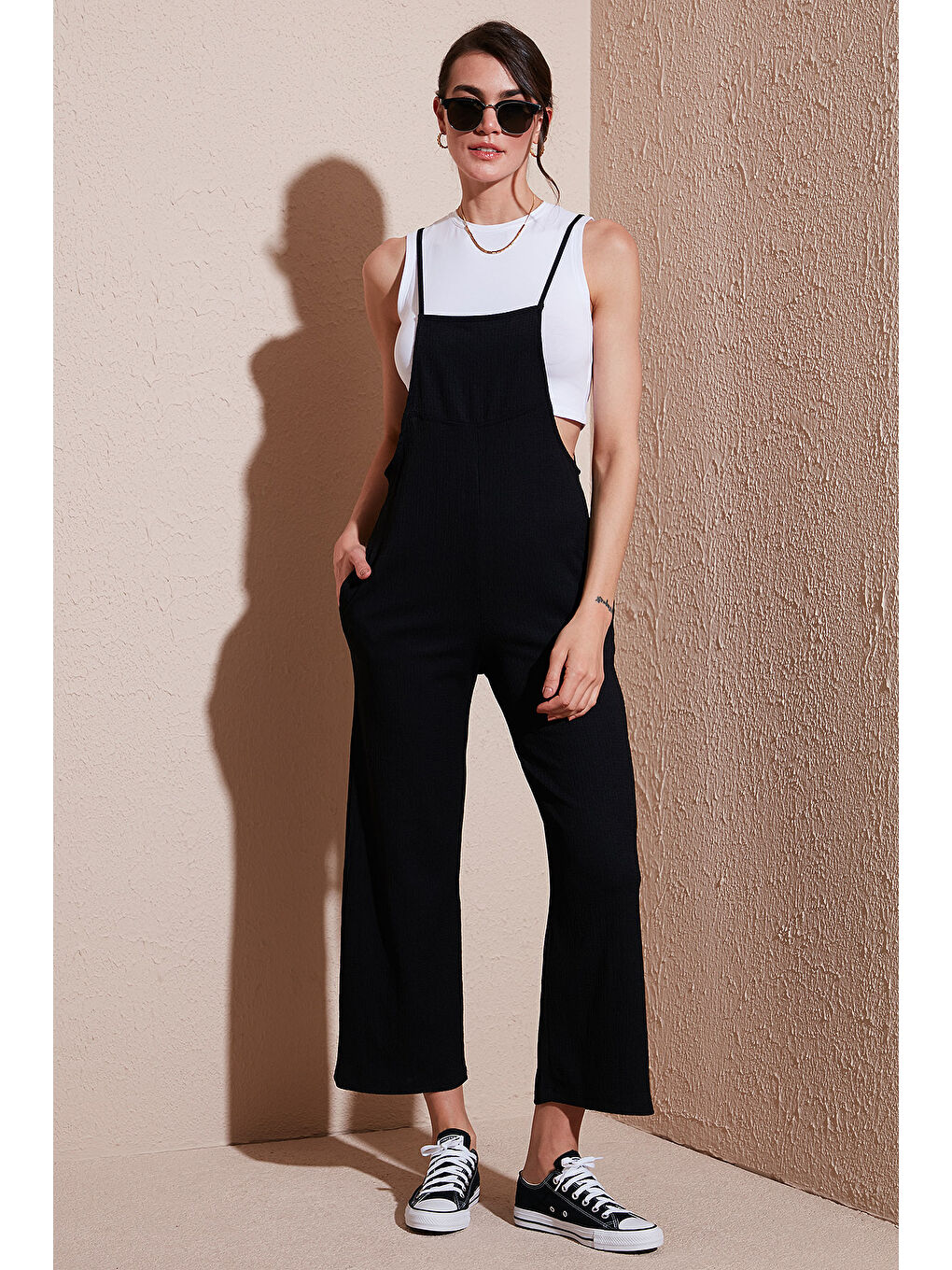 Siyah Regular Fit Ayarlanabilir İp Askılı Bahçıvan Tulum 5865789-3