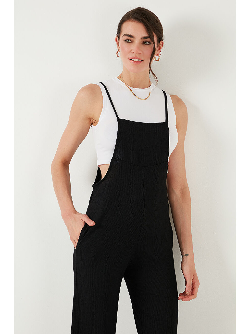 Siyah Regular Fit Ayarlanabilir İp Askılı Bahçıvan Tulum 5865789-4