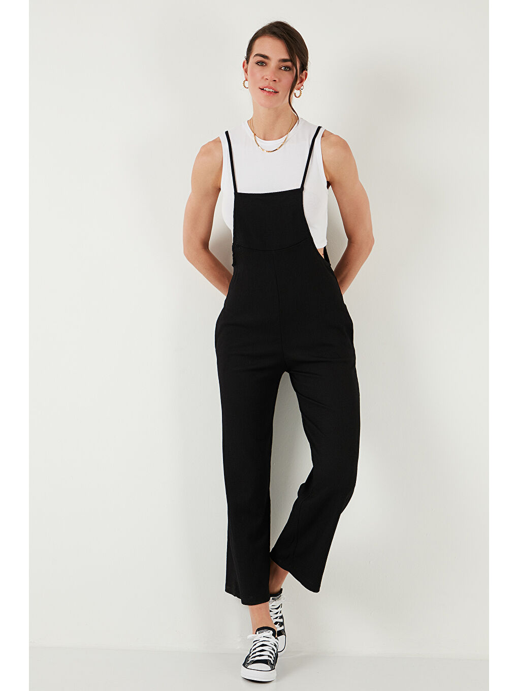 Siyah Regular Fit Ayarlanabilir İp Askılı Bahçıvan Tulum 5865789-5