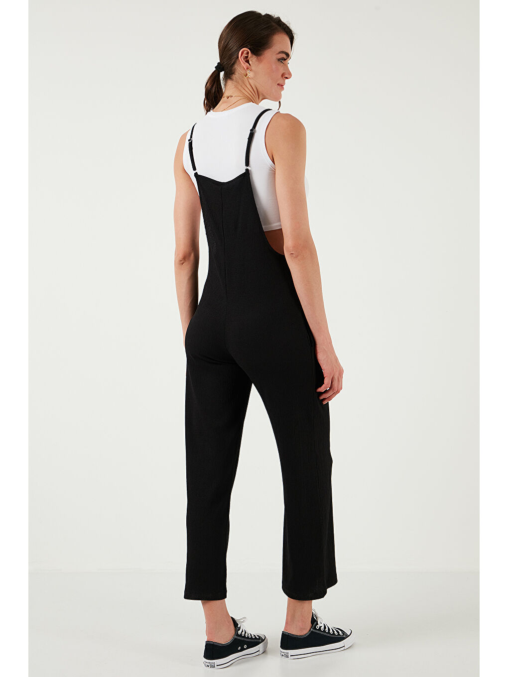 Siyah Regular Fit Ayarlanabilir İp Askılı Bahçıvan Tulum 5865789-6