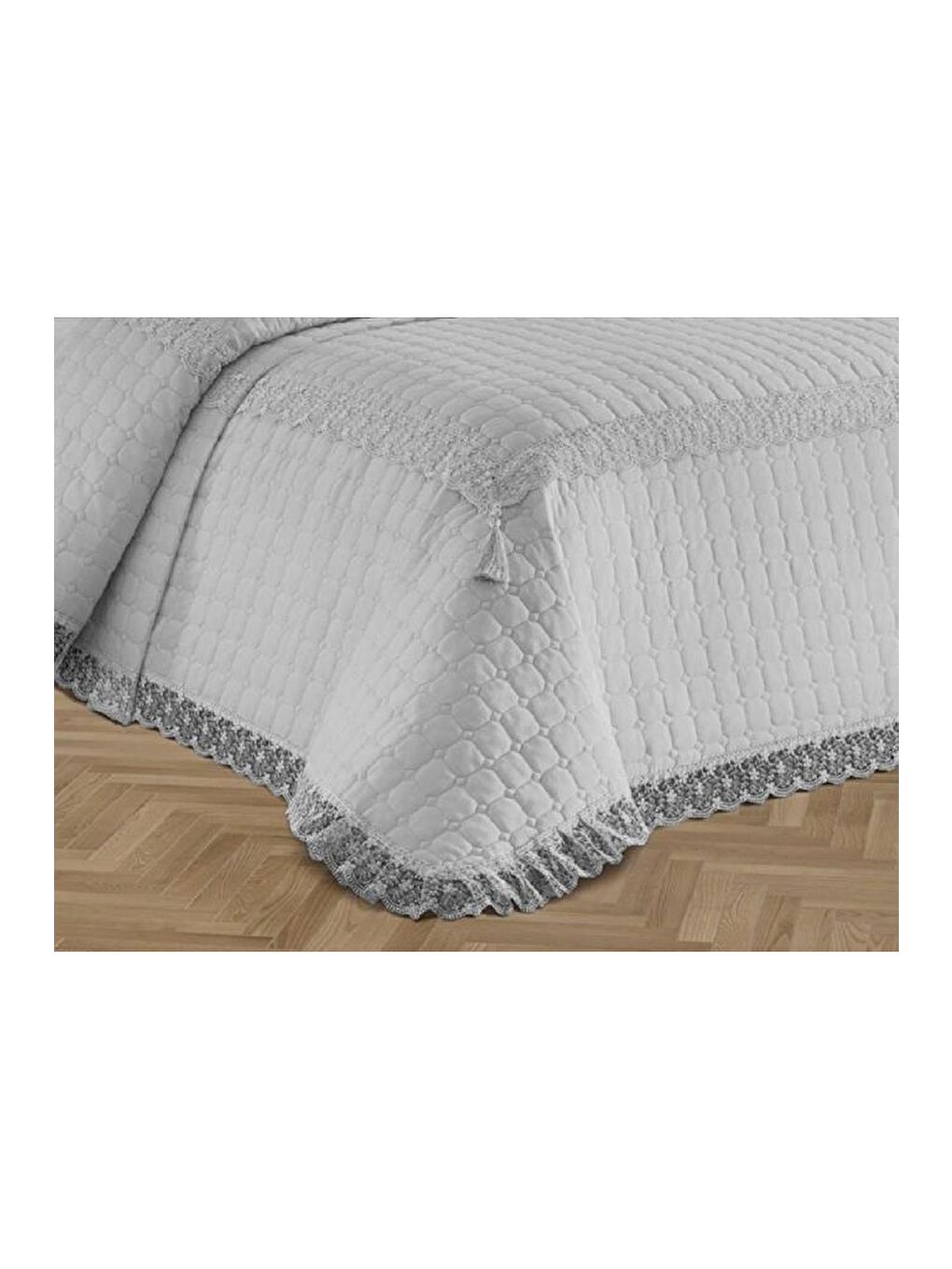 Roza Çift Kişilik Kapitoneli Yatak Örtüsü Gri-6