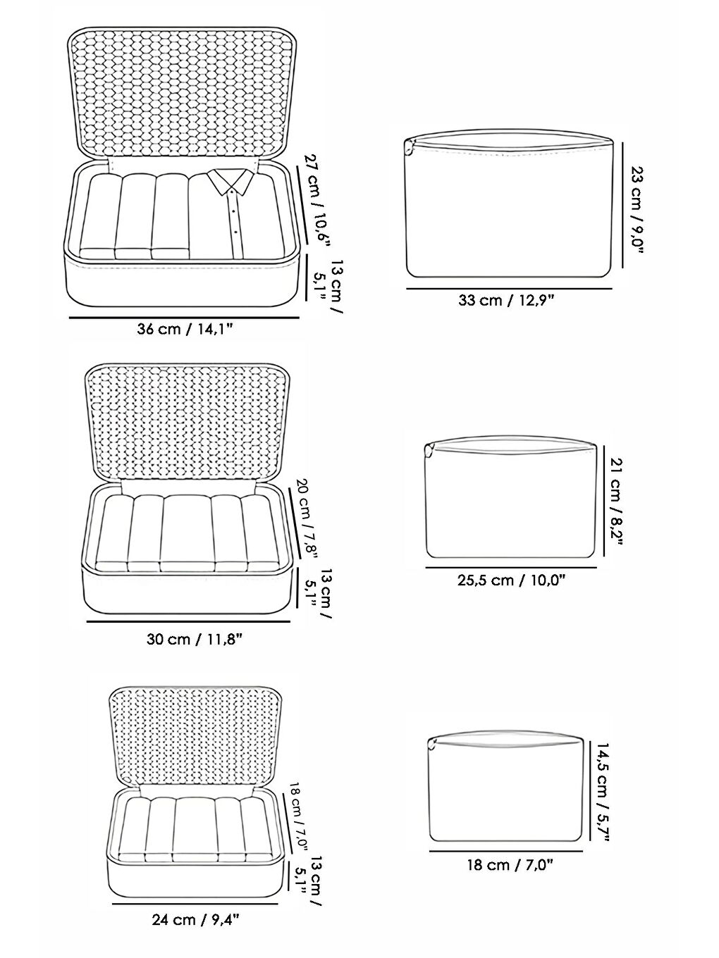 6'lı Bavul İçi Organizer Set Çizgili Seyahat Hurcu Valiz Düzenleyici Çanta Organizeri Gri-2