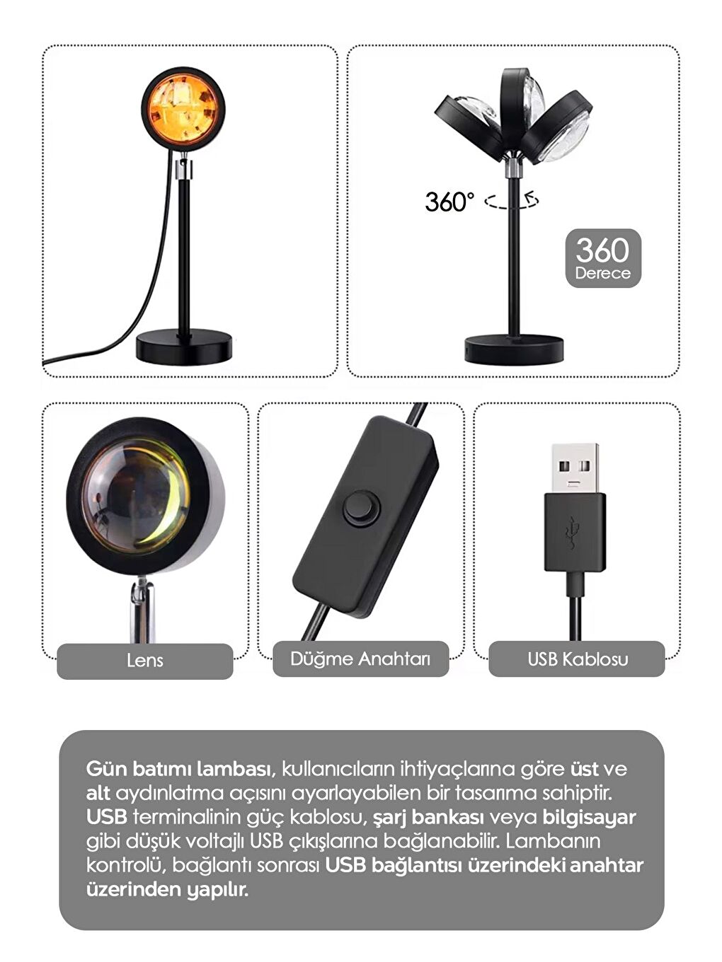 Siyah Kumandalı Batımı Lamba Fotoğraf Çekimi USB LED Işık Gece Masa Lambası Dekoratif Işık 16 Renk-3