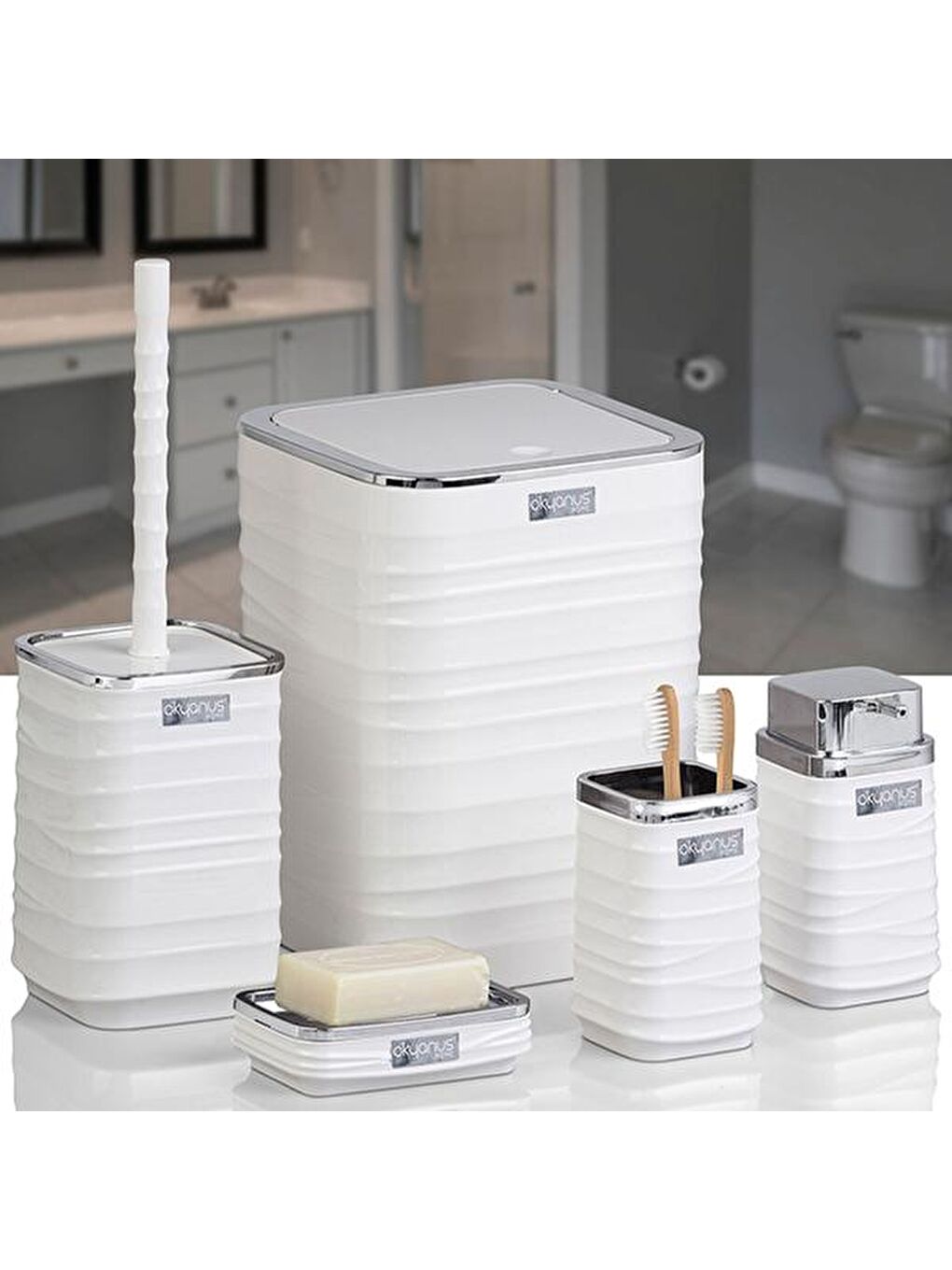 Luna Kare 5’li Banyo Seti - Beyaz