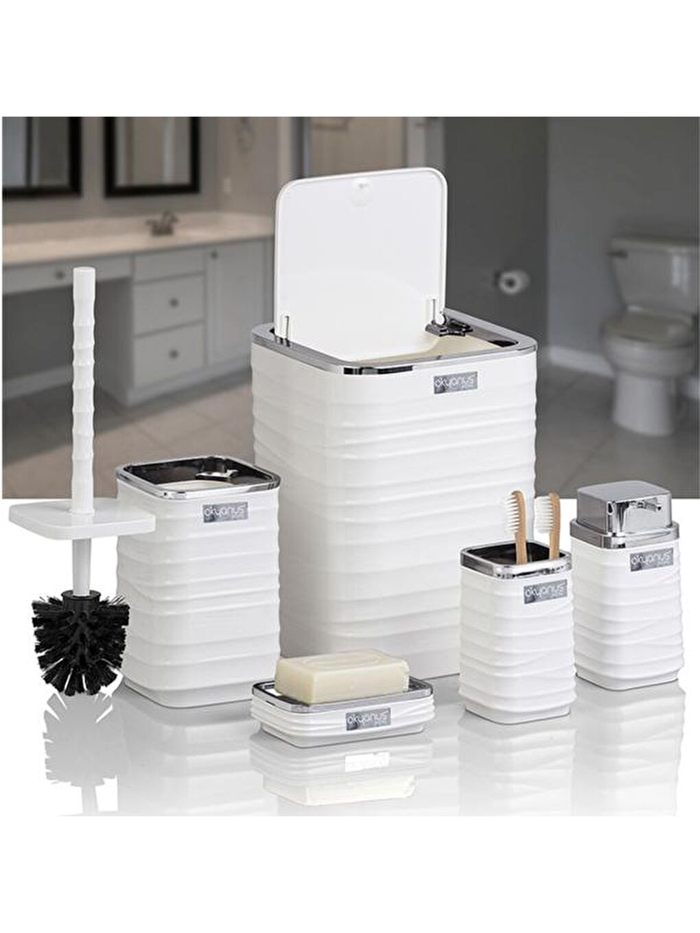 Luna Kare 5’li Banyo Seti - Beyaz-3