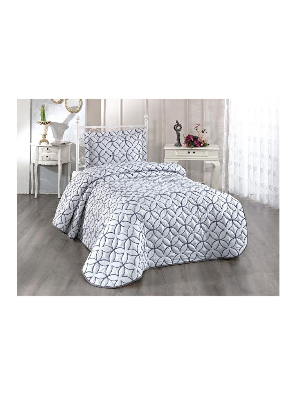 Parolin Tek Kişilik Kapitoneli Yatak Örtüsü Gri-1