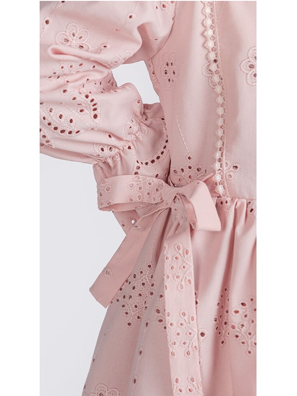 Pembe Kız Çocuk Uzun Kollu Kolları Lastikli Beli İkili Kurdele Sutaşı Detaylı  Elbise ELB.Y2685-2