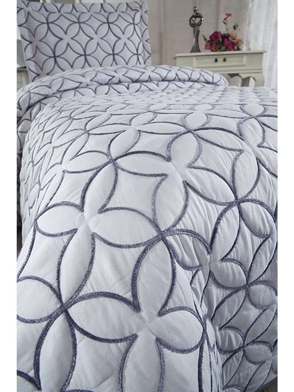 Parolin Tek Kişilik Kapitoneli Yatak Örtüsü Gri-2