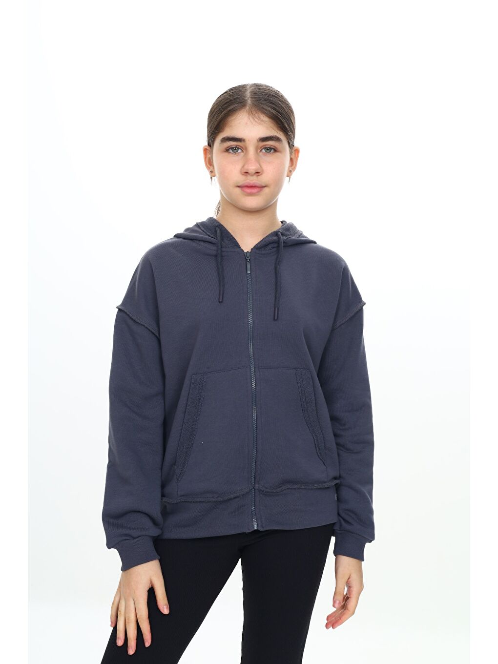 Gri Kız Çocuk Kapüşonlu Hırka