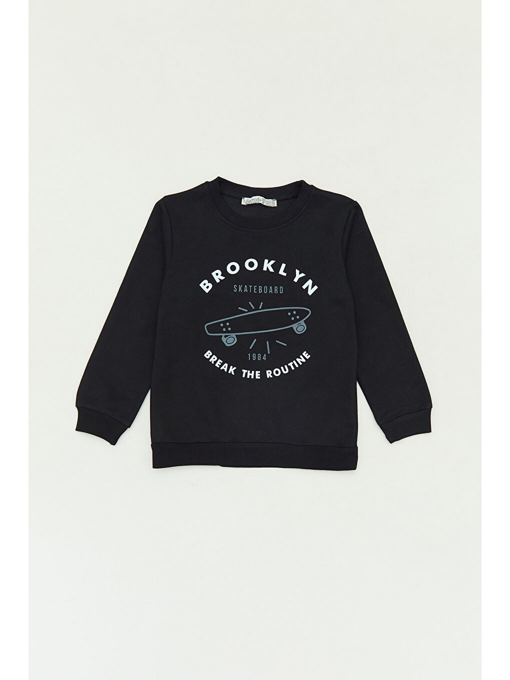 Fullamoda Siyah Brooklyn Baskılı Bisiklet Yaka Erkek Çocuk Sweatshirt