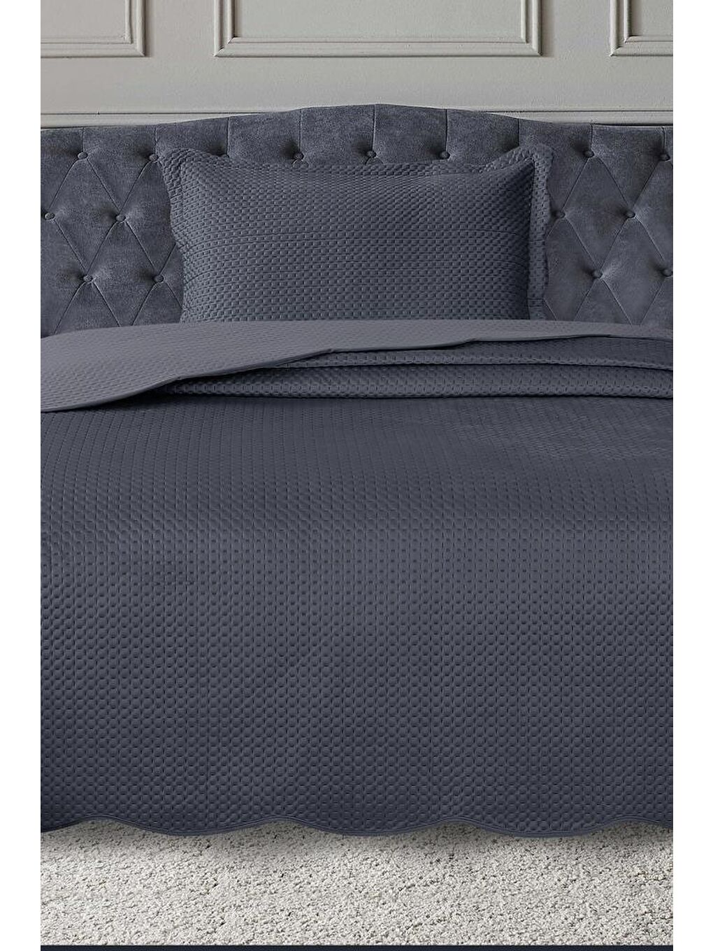 Silvia Tek Kişilik Lüks Kadife Yatak Örtüsü Antrasit