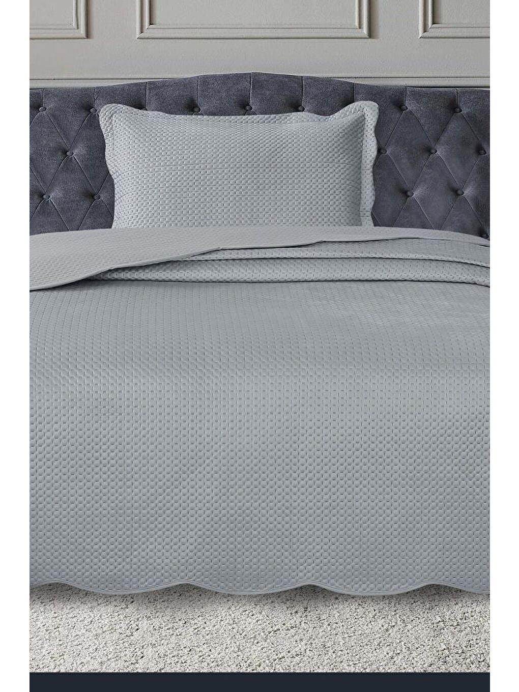 Silvia Tek Kişilik Lüks Kadife Yatak Örtüsü Gri