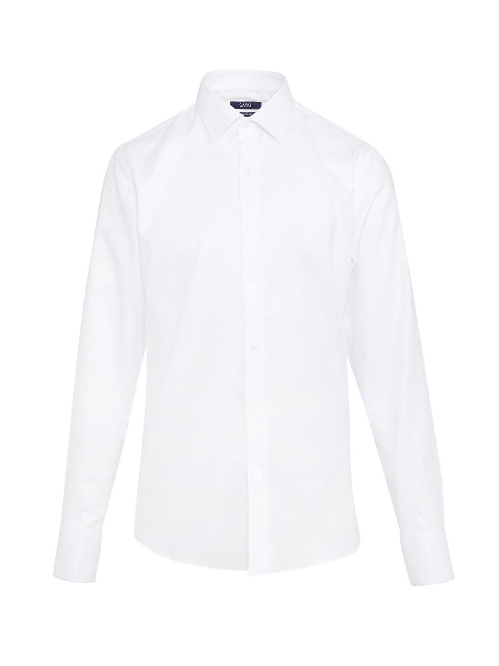 Beyaz Comfort Fit Desenli 100% Pamuk Slim Yaka Manşetli Uzun Kol Klasik Gömlek