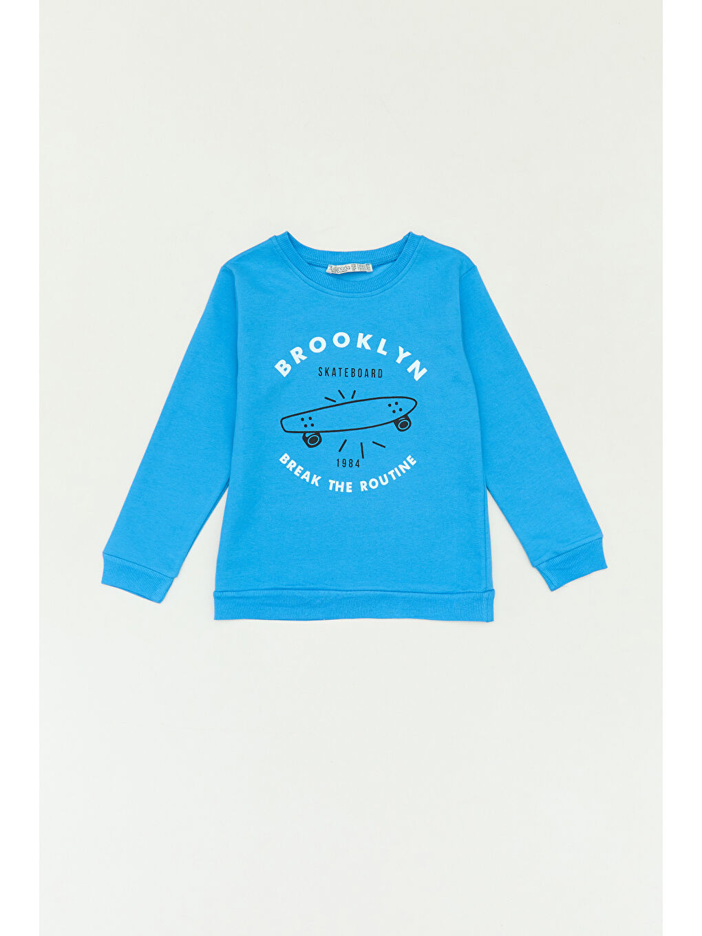 Fullamoda Mavi Brooklyn Baskılı Bisiklet Yaka Erkek Çocuk Sweatshirt